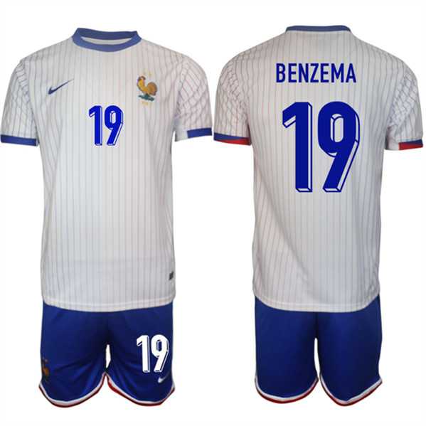 Men's France #19 Karim Benzema White 2024-25 Away Soccer Jersey Suit,We sell and wholesale Men's France #19 Karim Benzema White 2024-25 Away Soccer Jersey Suit on line form chian!